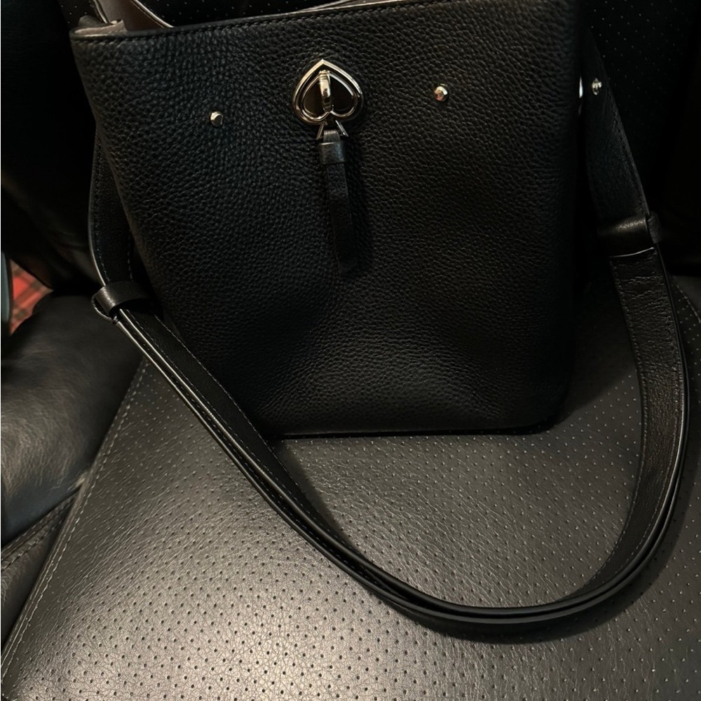 kate spade Black Pebbled Leather Bucket Shoulder Bag with Spade Toggle